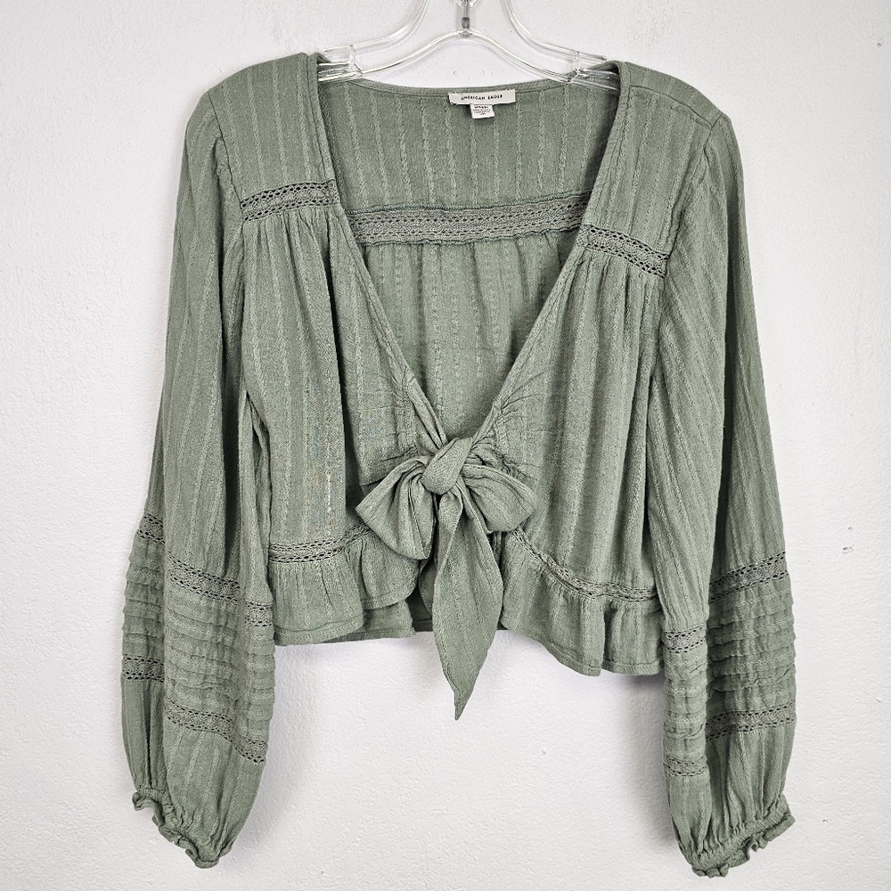 American Eagle Outfitters Green Tie-Front Top
